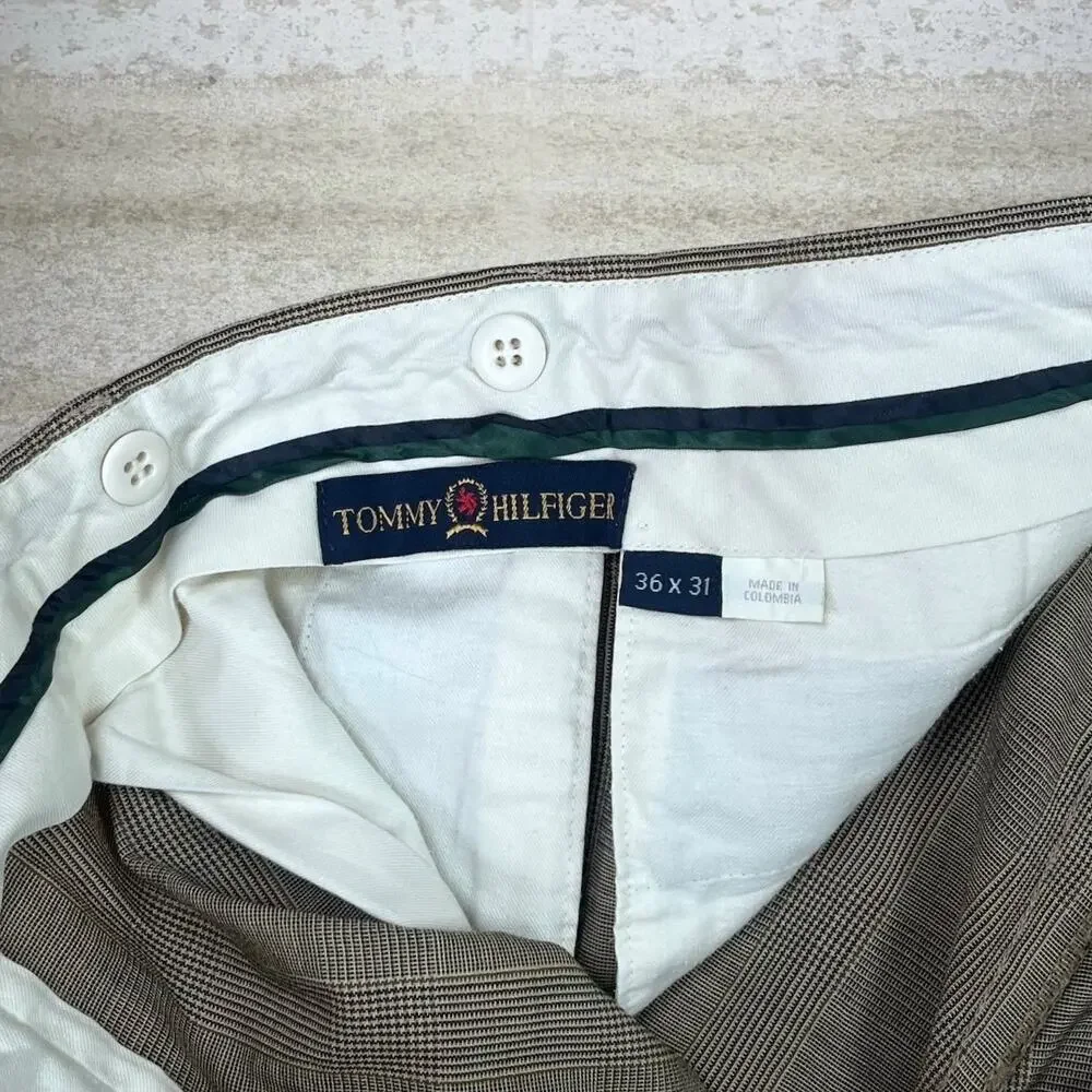 Vintage 90s Tommy Hilfiger Dress Pants 36x31 Relaxed Fit Tan Pleated Front